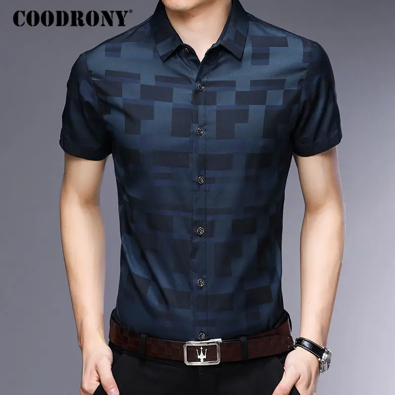 Koop COODRONY Korte Mouw Mannen Kleding 2019 Zomer Heren Shirts Casual Slim Fit Plaid Camisa Masculina Katoen Chemise Homme 8701