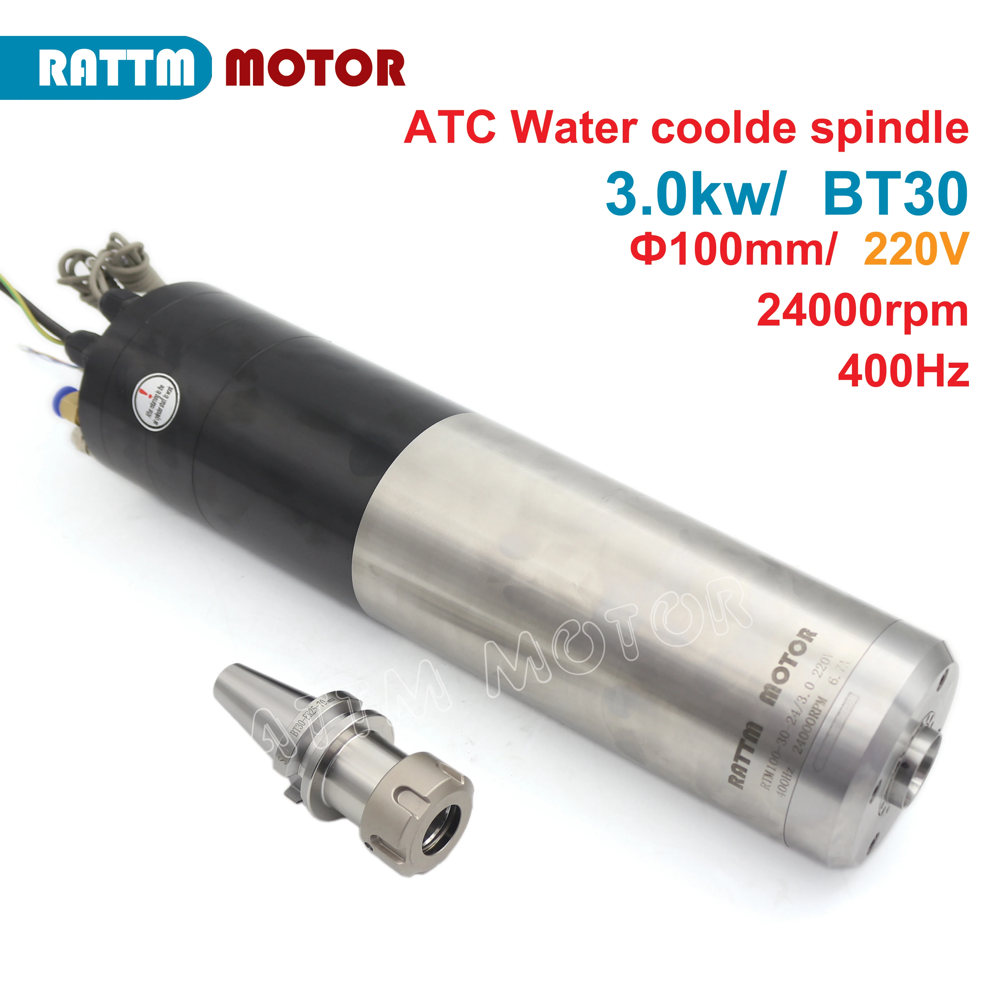 EU Delivery! 3KW ATC Spindle motor BT30 Permanent Power 24Z 220V and