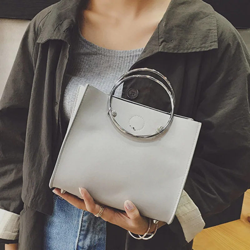 

Fashion Women Message Bags With Small Purse Metal Ring Handle Leather Handbag Ladies Girls Trendy Casual Shoulder Bag MSJ99
