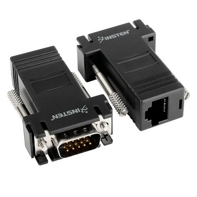 2 Black VGA Extender Adapter To CAT5/CAT6/RJ45 Cable for Computer DVR