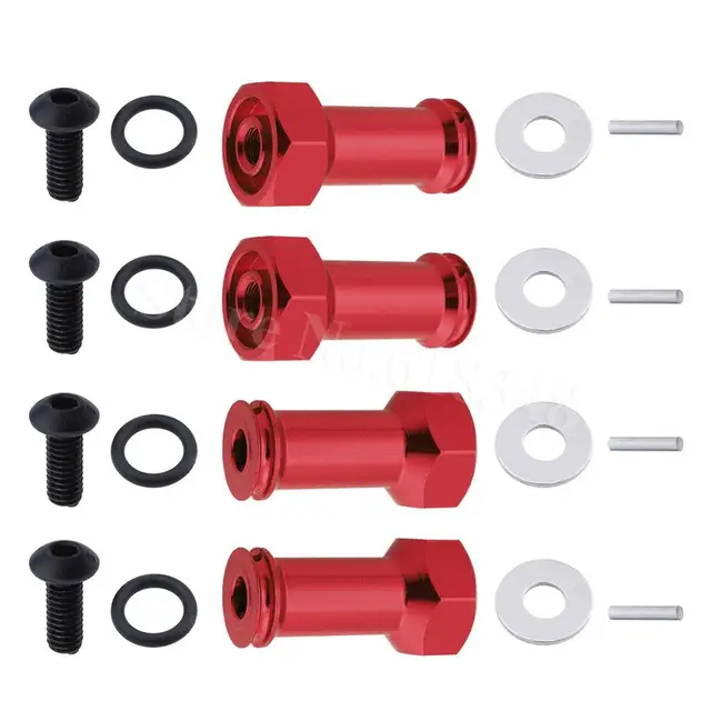 4P RED Aluminum 12MM Hex Drive 24MM Extension Adapter FOR 1:16 RC Traxxas Slash