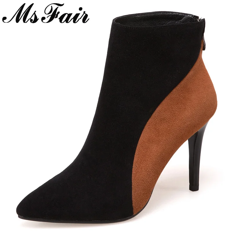 

MSFAIR Pointed Toe Thin Heels Women Boots Casual Fashion Zipper Ankle Boots Women Shoes Concise High Heel Ankle Boot Shoes Woman