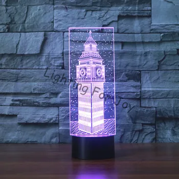 

7 Color Night Light led 3D LED big ben Lamp Lighting Flash 3D Bulbing Home Decor Bedside Table Lamp USB Regcharging novelty gift