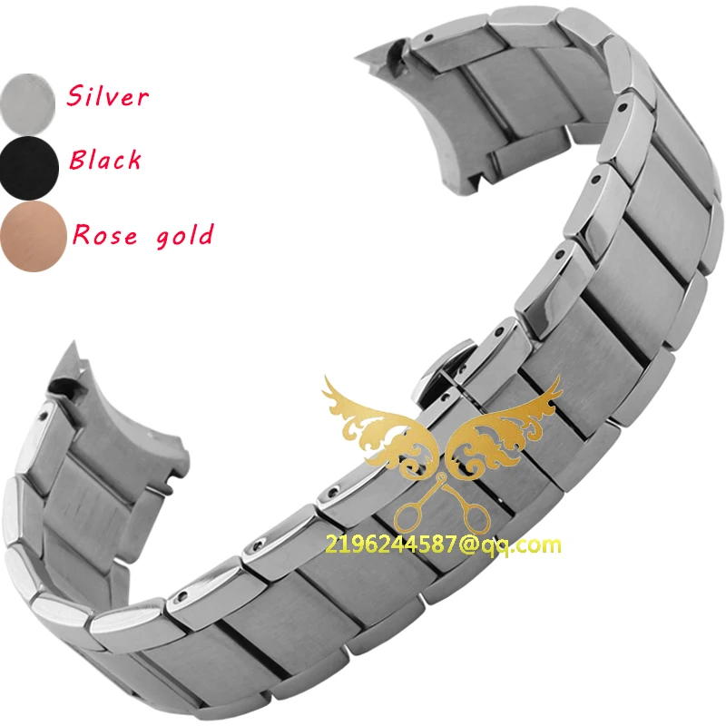 

Free shipping Watch strap 22mm Curved end Silver Stainless Steel Watch Bands bracelets Watches Wristwatches