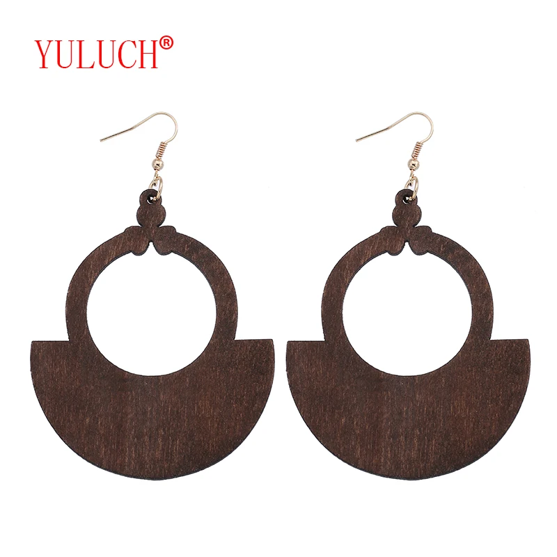

YULUCH 2018 African Natural Wooden Ladies Geometric Ornament Pendant for Ethnic Women Fashion Accessories Earrings Gifts