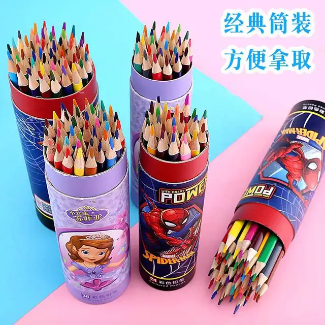 Nette Sophia Spiderman Farbe Bleistift 12 24 36 48 Stucke Barrel Disney Kinder Malerei Lieferungen Interessant Farbe Bleistift Set Colored Pencils Aliexpress