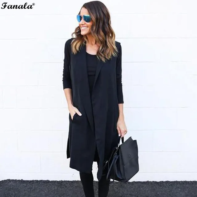 FANALA Women Belted Vests 2018 New Spring Fashion Sleeveless Lapel Jacket Coats Long Waistcoat Vest Chalecos Mujer Plus Size 30  1