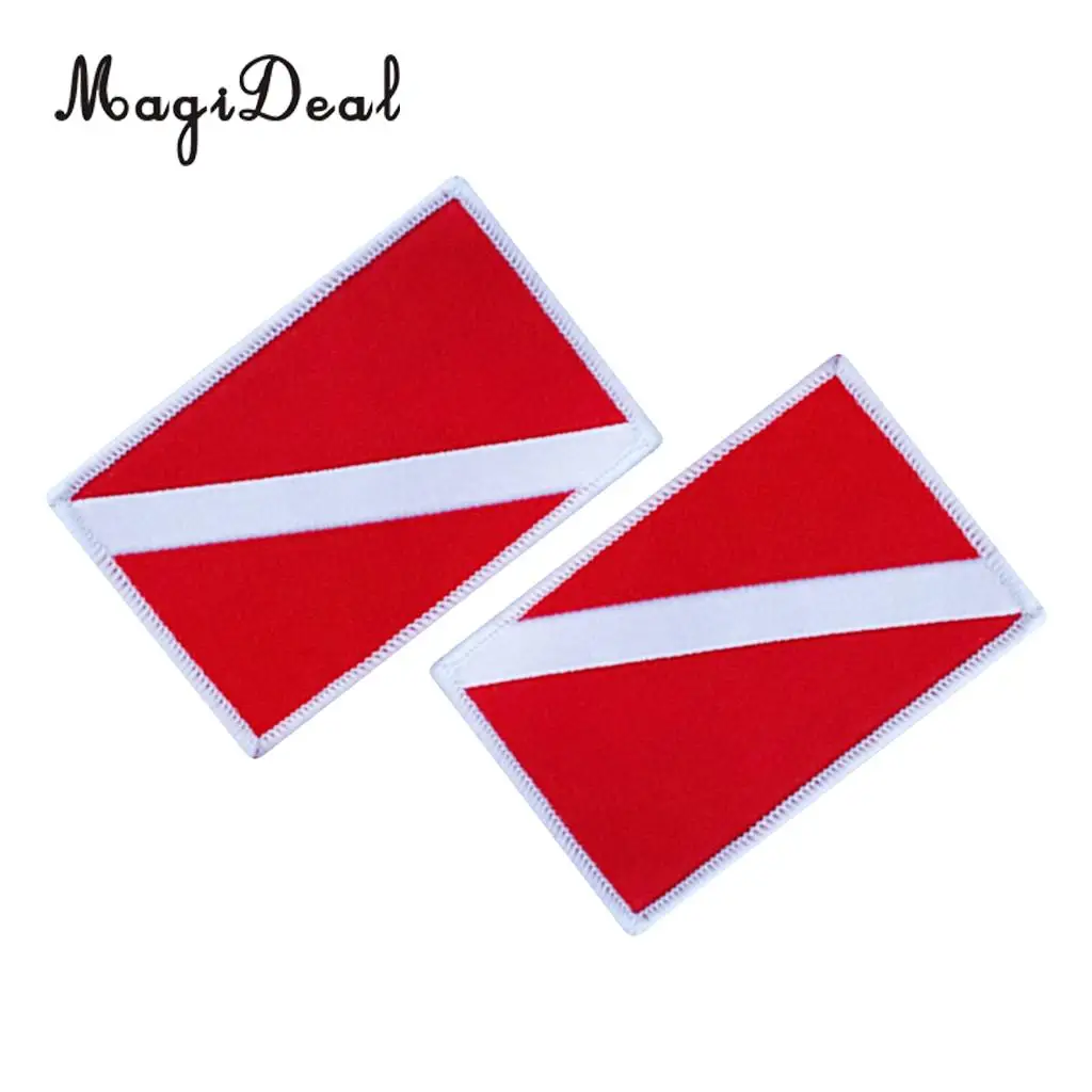 MagiDeal 2 Pcs Diver Down Flag Patch Patches Backpack Vest Bag Badge Scuba Diving Dive Sew On Embroidered