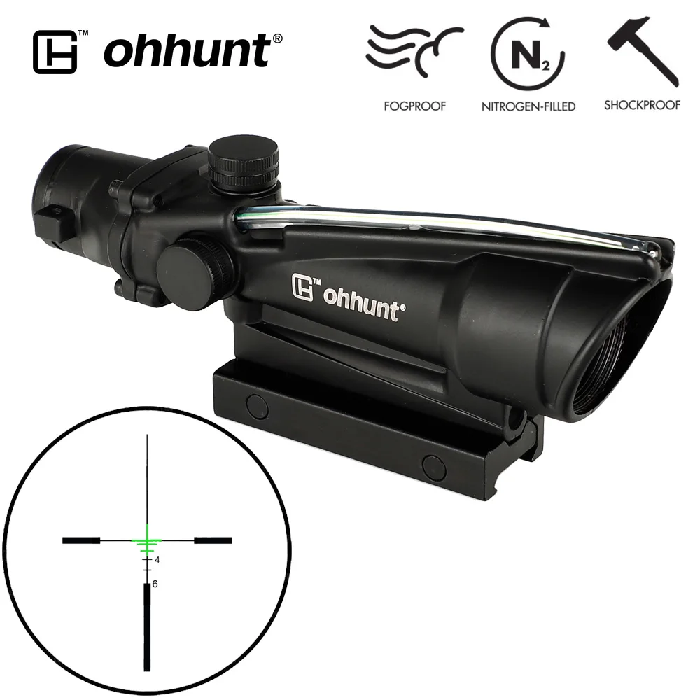 Ohhunt 5x35 ACOG Стиль охотничьи оптические прицелы красный или зеленый стекло травленая сетка из настоящего волокна Оптика тактические Прицелы прицел - Цвет: Reticle NO.1 Green