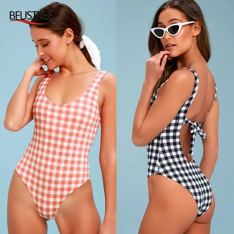 plaid one piece swimsuit