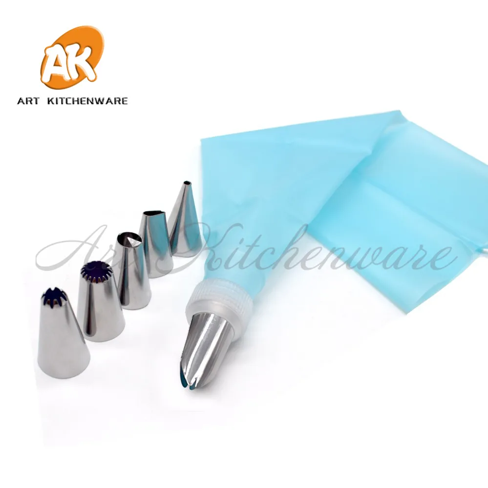 

8 PCS/Set Silicone Kitchen Accessories Icing Piping Pastry Bag & 6 Stainless Nozzle Set DIY Cake Decorating Tips Set Bakeware