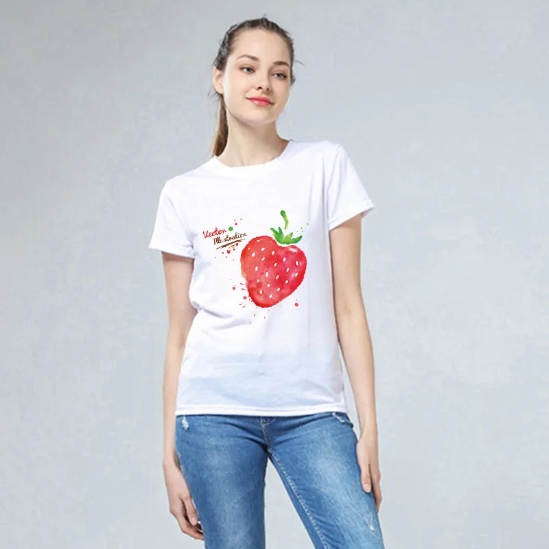 Lychee/летние женские футболки Harajuku с фруктовым принтом круглым вырезом и коротким