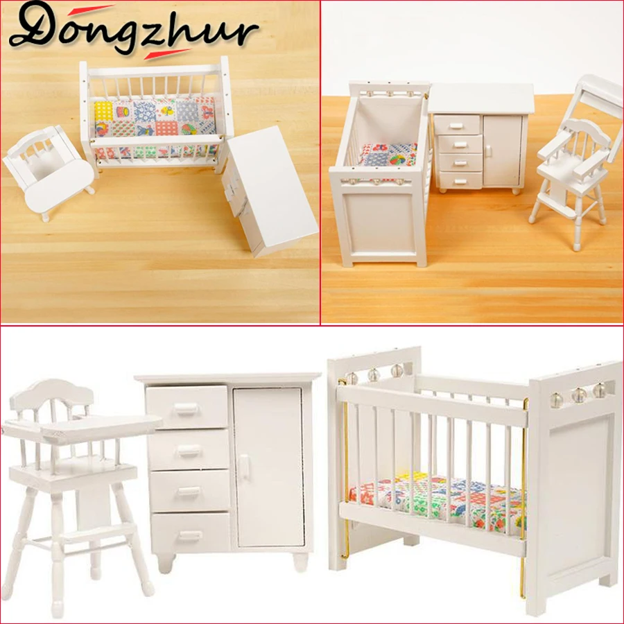 Dongzhur 3pcs/set Bedroom Furniture Wooden Crib Bed Baby Chair Cabinet 1:12 Scale Dollhouse Mini Kids DIY Doll House WWP6562 Dongzhur 3pcs/set Bedroom Furniture Wooden Crib Bed Baby Chair Cabinet 1:12 Scale Dollhouse Mini Kids DIY Doll House WWP6562