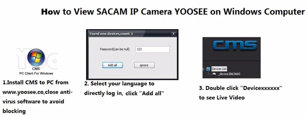 How to view sacam ip camera yoosee on windows computer
