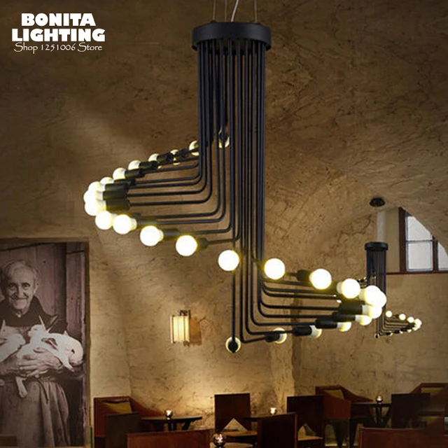 Us 116 5 40 Off Villa Stairs Vintage Pendant Lights Industry Wind Spiral For High Ceiling Spider Led Hanging Lamp Iron In