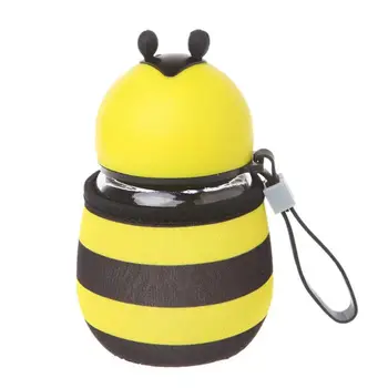

YHYS Cute Bee Water Bottle Glass BPA Free with Rope Heat Insulation Cup Set for Kids,Girls 10 OZ
