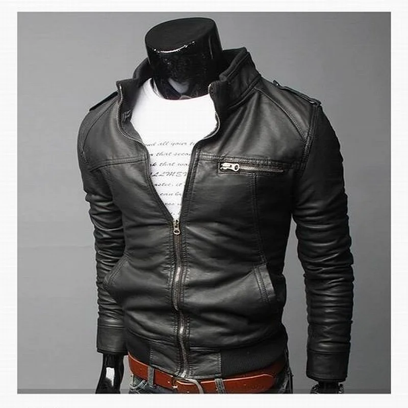 Men's PU Motorcycle Fashion Trends Personality Fashion Men's Windproof Leather Jackets Business Ties Epaulets Leather Clothing