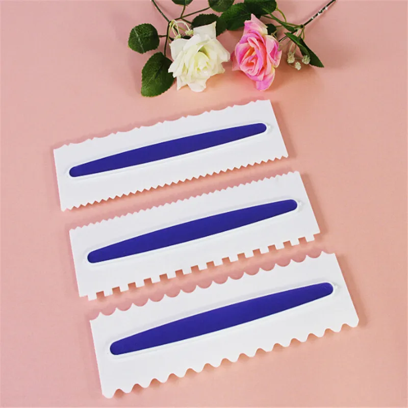  3pcs Purple Pastry Icing Comb Baking Decorating Tool Gift Kitchen Bakeware Tool Set Plastic Fondant