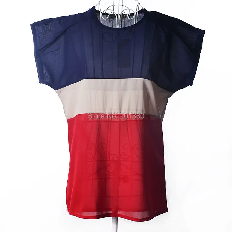 summer style chiffon women Thin Top blouses Patchwork blouse Tops shirt plus size 2 colors 5