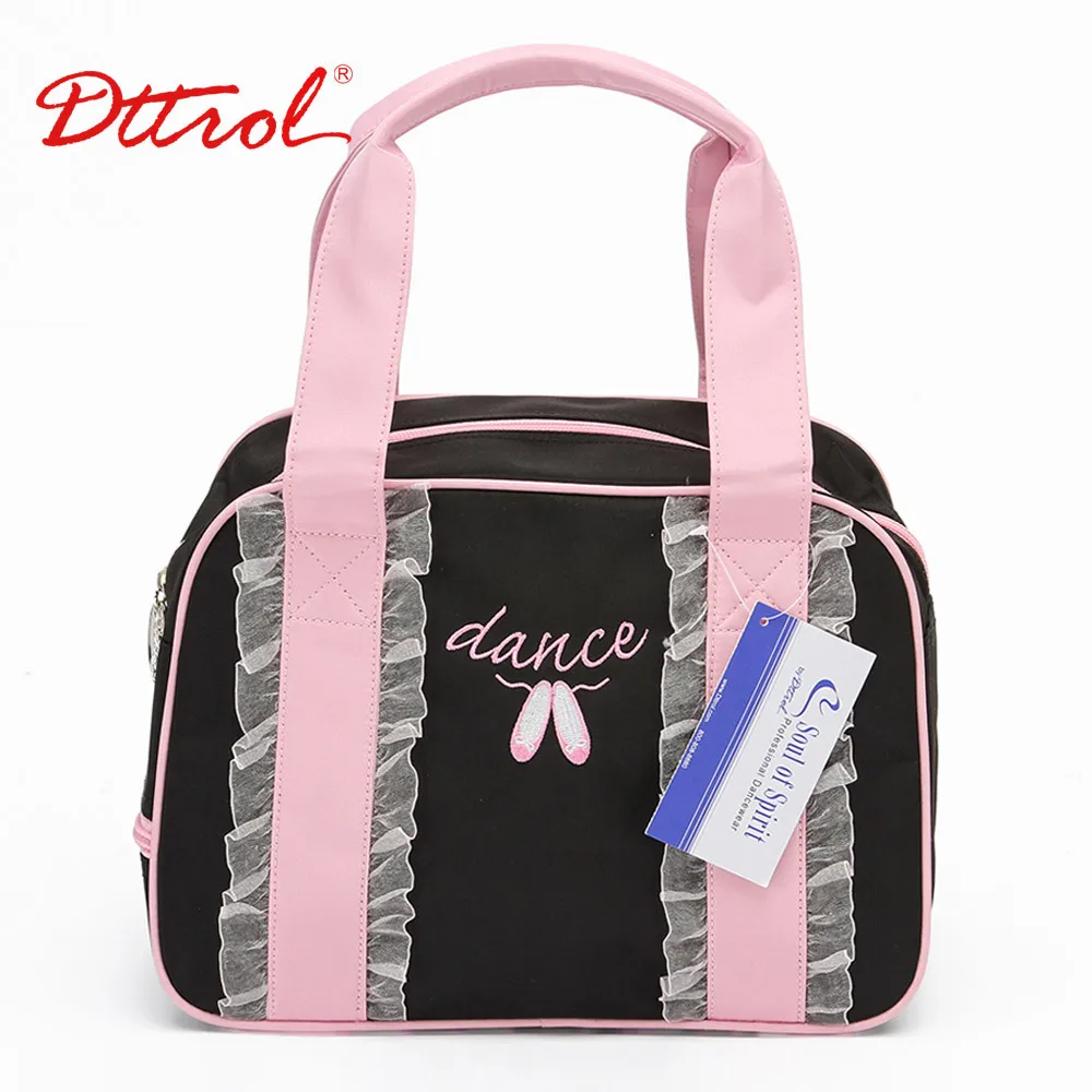Dttrol little girls kids pink and black fairy ballet dance tote bag