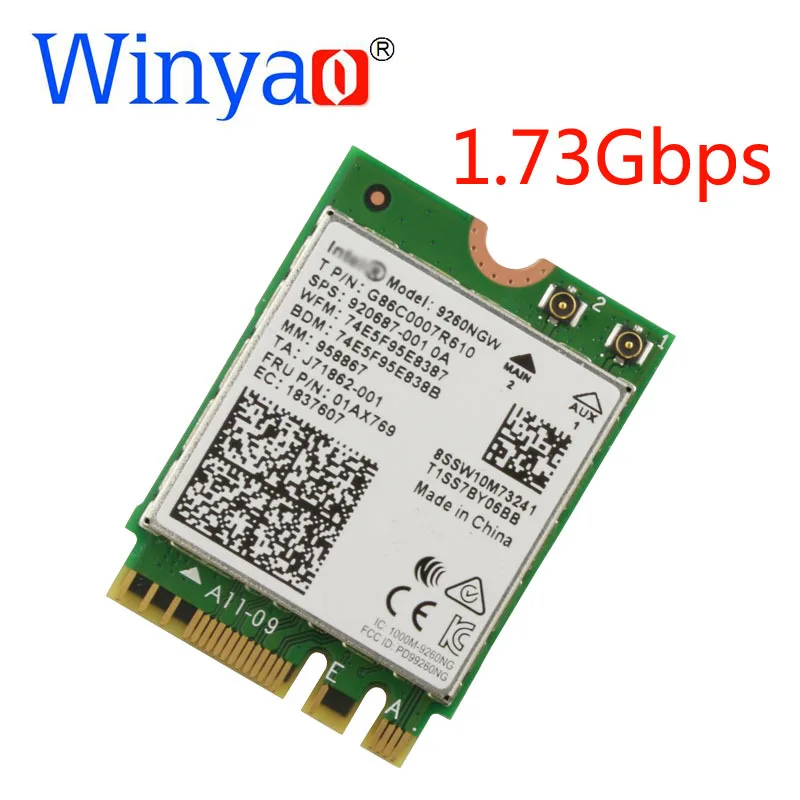 Winyao Двухдиапазонная Беспроводная AC 9260NGW NGFF 1 73 Гбит/с WiFi карта + Bluetooth 5 0 для 7260NGW