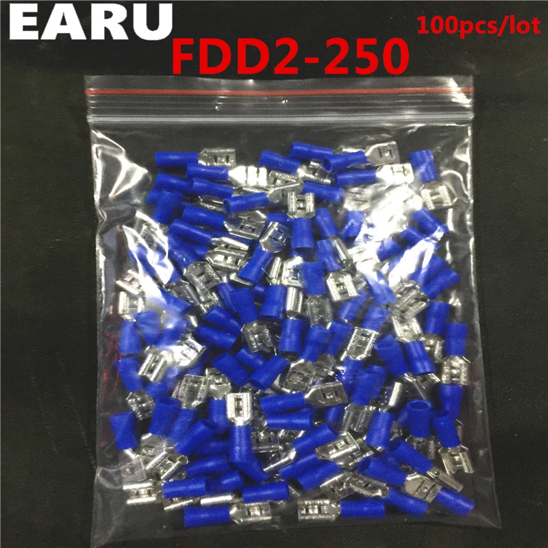 FDD2-250 женский изолированный Электрический обжимная Клемма для 1,5-2.5mm2 Разъемы Кабель провод разъема 100 шт./упак. FDD2.5-250? FDD