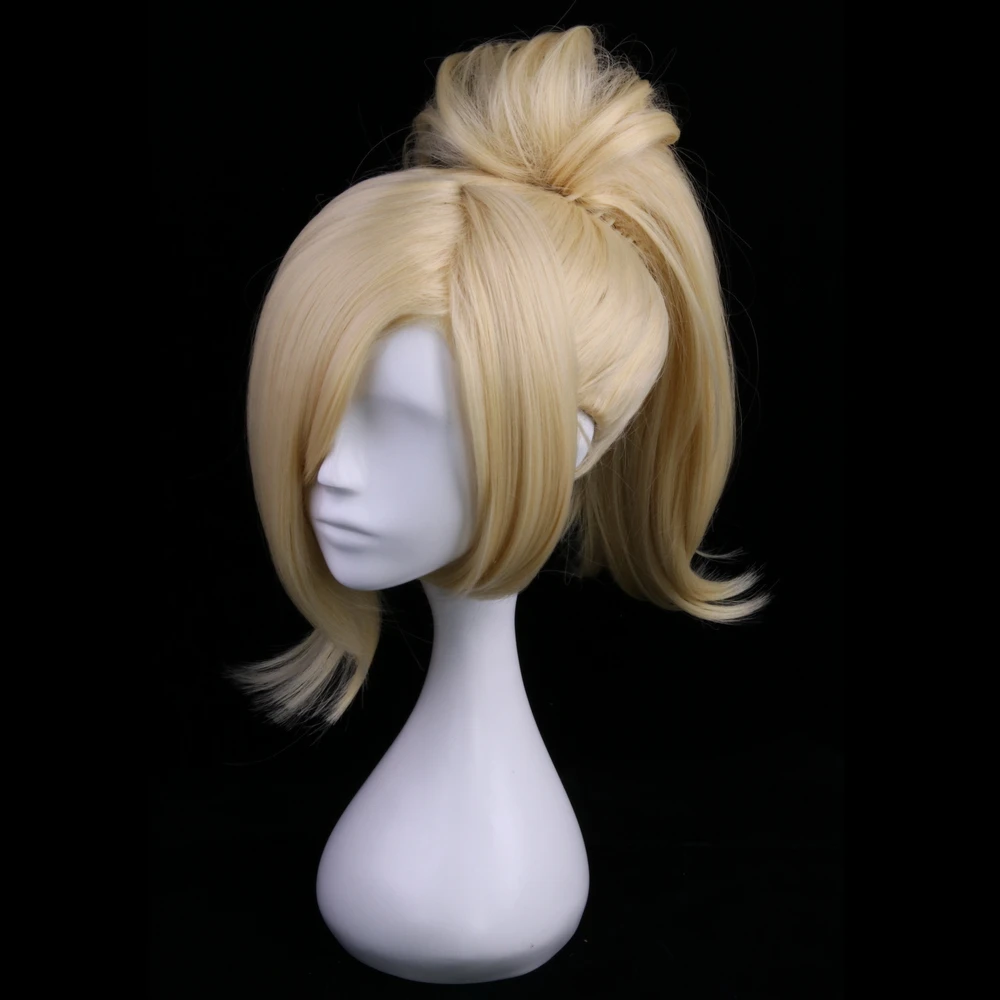 35 см синтетический короткий парик блонд косплей костюм игра OW Overwatch Мерси Косплей парики с одной фишкой конский хвост