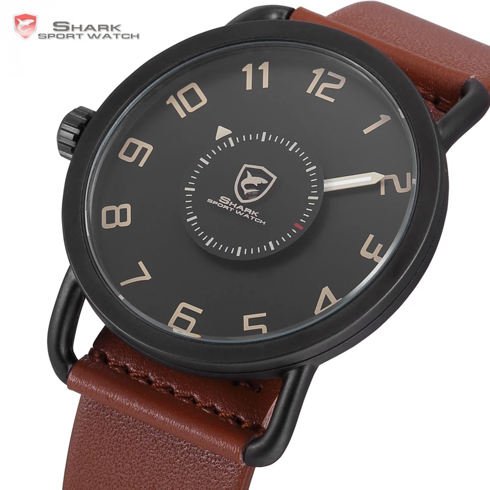 Caribbean Rough Shark Sport Watch Turntable Second Hand Fashion Brown Leather Band Quartz Relojes Hombre Creative Watches /SH523