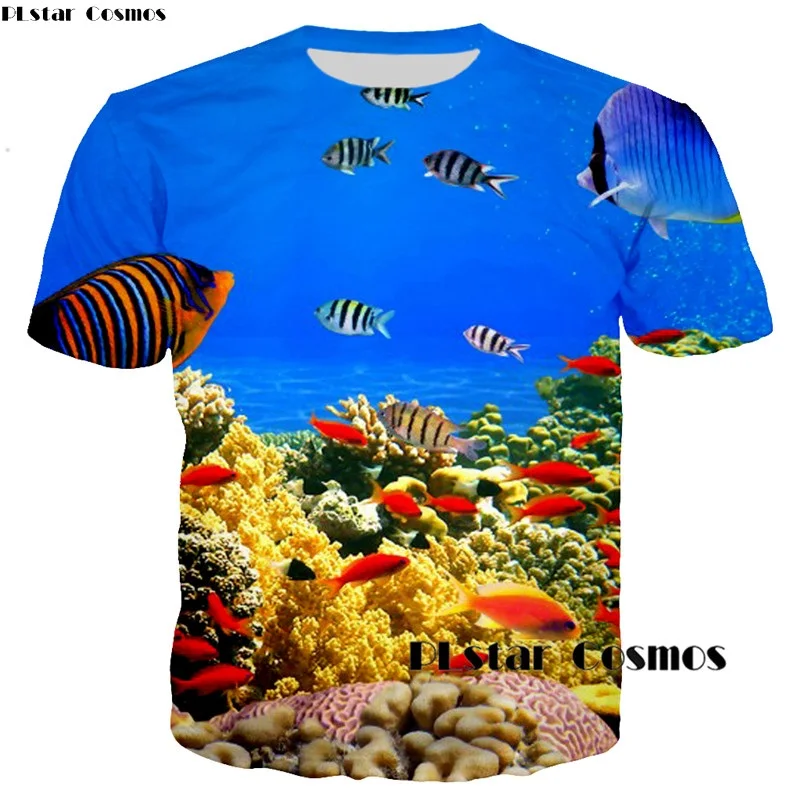 Футболка Мужская/женская с 3D принтом морских подводных кораллов и рыб|t-shirt men|print