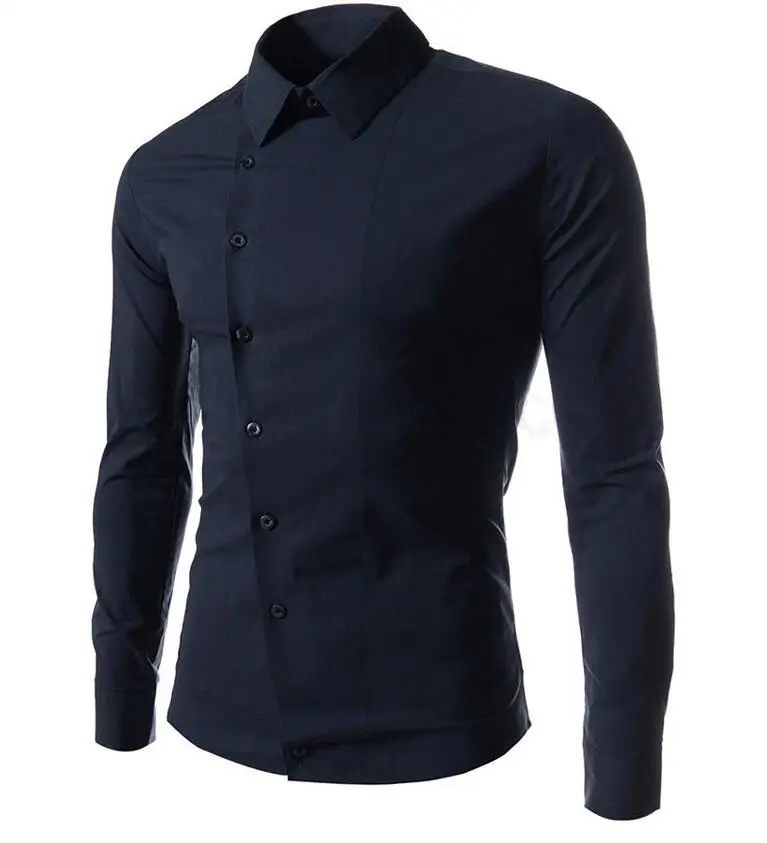 

High quality men summer oblique lapel button design casual long-sleeved shirt free shipping