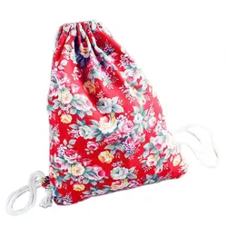 Новые женские цветочные печати холст рюкзак мода школьные сумки рюкзак на шнурке сумки красный