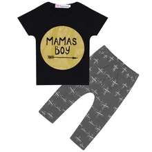 Летний комплект одежды для маленьких мальчиков от 0 до 36 месяцев, хлопковая модная футболка с буквенным принтом+ штаны, Одежда для младенцев из 2 предметов комплект одежды для новорожденных