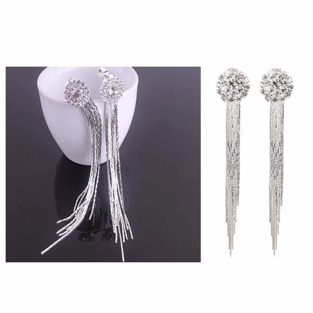 1 пара, женские красивые длинные серьги-кисточки, серебряные Висячие серьги, инкрустированные ювелирные изделия, элегантные женские подарки#269460