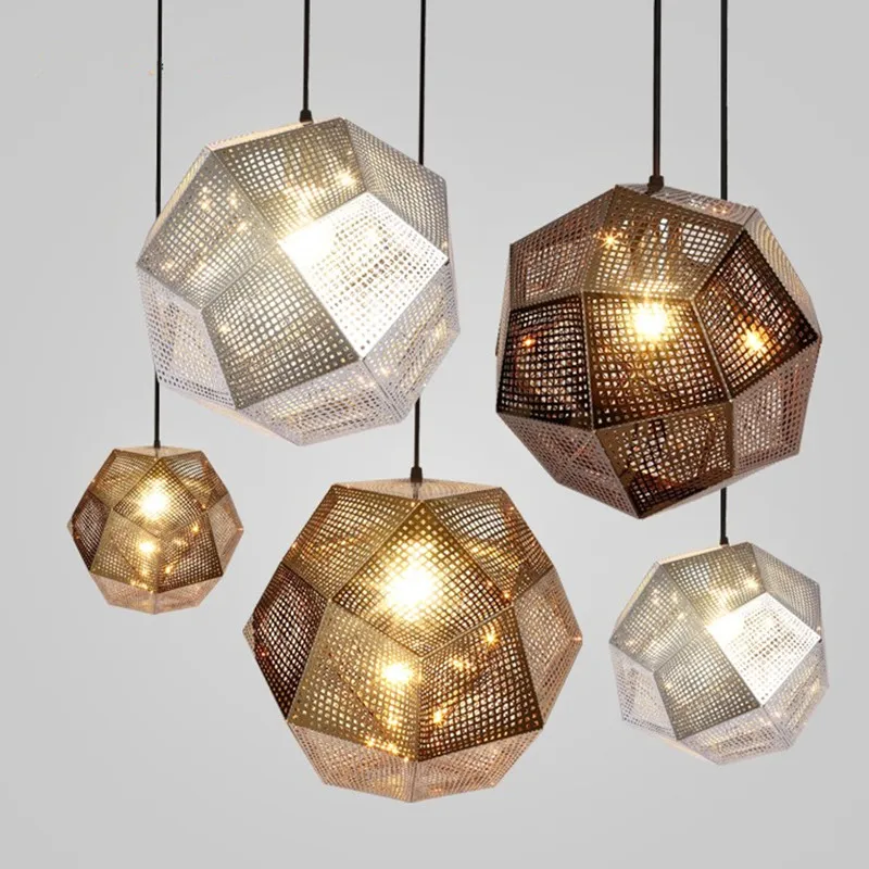 Mesh brief metal pendant light geometry bar polyhedral ball pendant