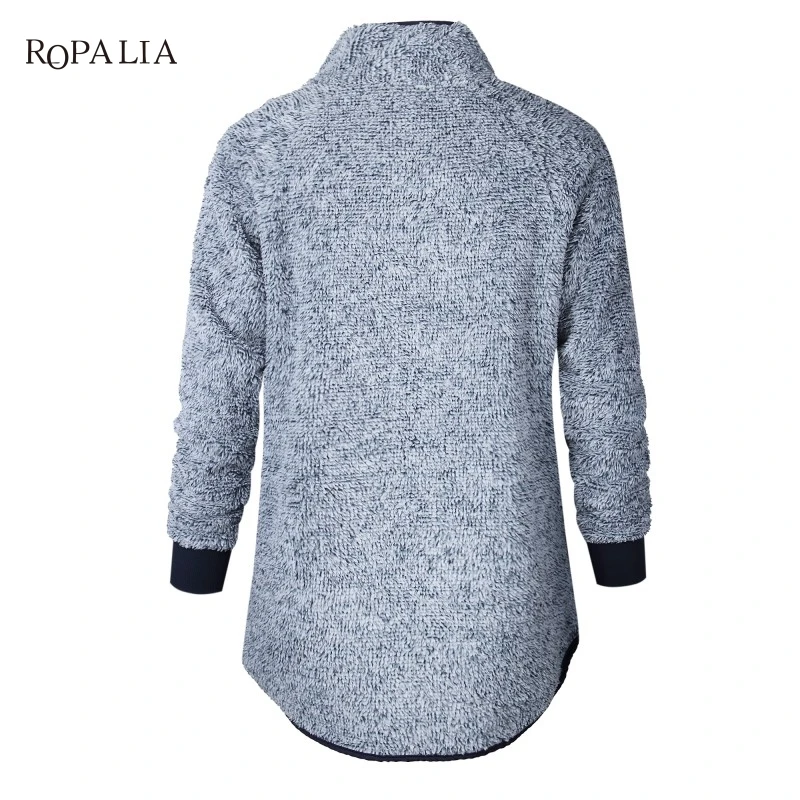  Women Fleece Sweatshirt High Neck Long Sleeve Warm Ladies Pullover Female Casual Loose Tops H9