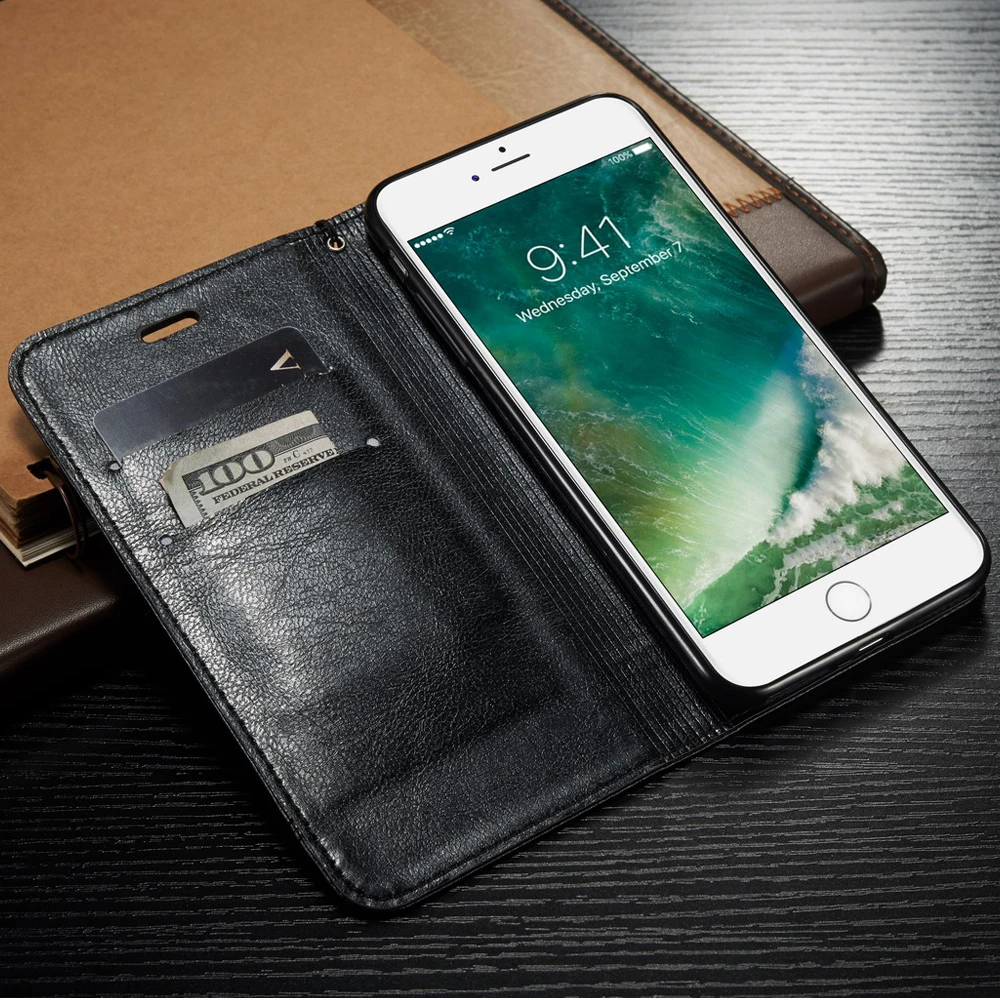 Кожаный флип чехол на магните для iPhone 6 s plus Ретро Чехол кошелек с отделением карт