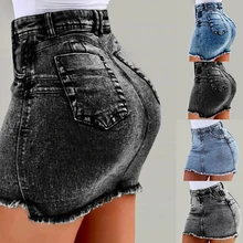 CALOFE женские джинсовые облегающие мини-юбки с высокой талией, сексуальные джинсы-карандаш, короткие женские юбки, летняя модная женская юбка с карманами