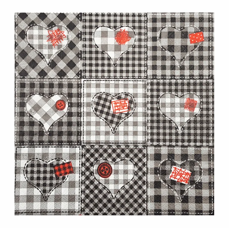 

20 vintage paper napkin tissue printed black white gray cute love heart decoupage wedding party cocktail dinner decor serviette