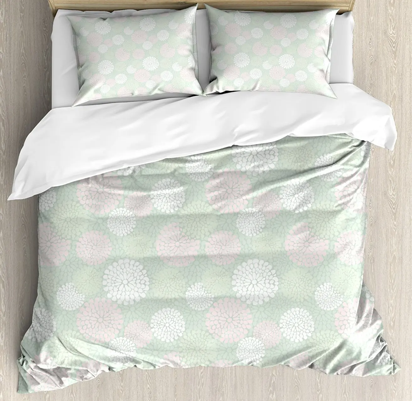 

Duvet Cover Set, Dahlia Flowers in Pastel Tones Spring Blooms Theme Floral Pattern, 4 Piece Bedding Set