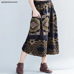 Толстые осень весна юбки для женщин для литературный винтажный геометрический рисунок Асимметричный высокая низкая юбка высокая талия