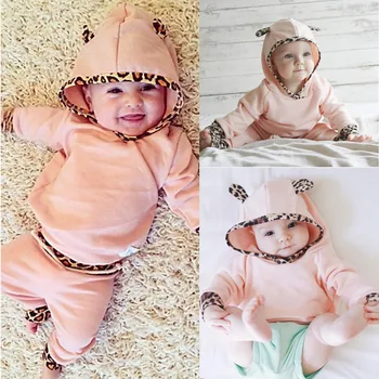 

Pudcoco 2pcs suit baby girl clothing sets Newborn Baby Girls Pink Long Sleeve leopard Hoodie Sweatshirt+Pants Out Free shipping