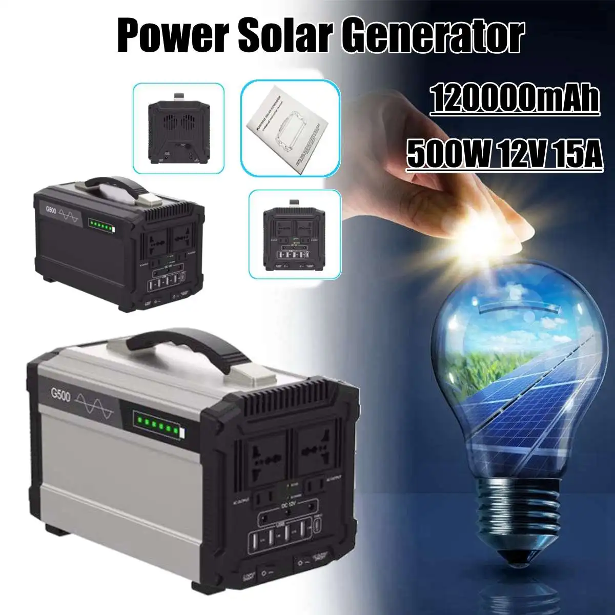 

1000W Max 120000mAh Inverter Portable Solar Generator UPS Pure Sine Wave Power Supply USB LCD Display Energy Storage Outdoor
