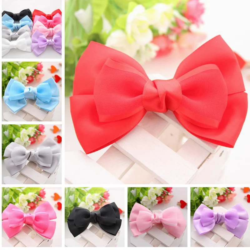 20pcs/lot 4.1" big satin ribbon Flower large Korean boutique hair bows Girl Bowknot Women hair