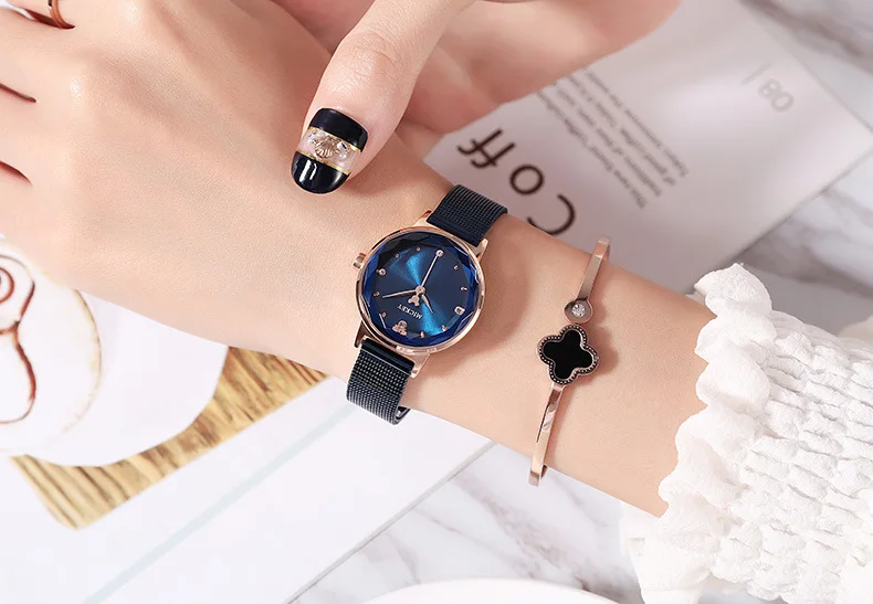 Женские кварцевые часы из нержавеющей стали с сетчатым ремешком, женские наручные часы от бренда disney с Микки Маусом, женские часы с водонепроницаемым бриллиантом