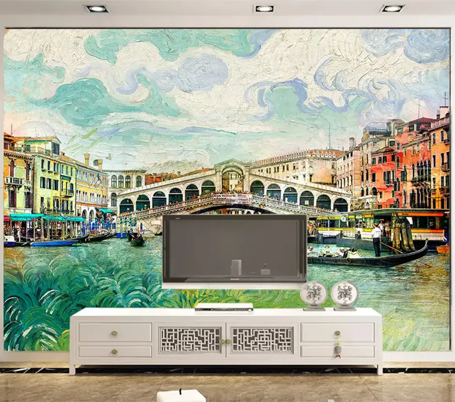 3D Photo Custom European Non-woven Mural Wallpaper For Living Room Venice Watertown Oil Painting Bedroom Kids' Room Home Decor