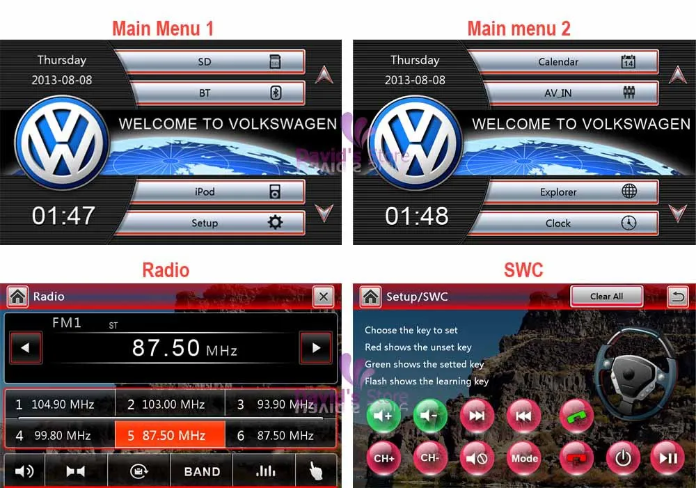 7inchs volkswagen navigation menu 1