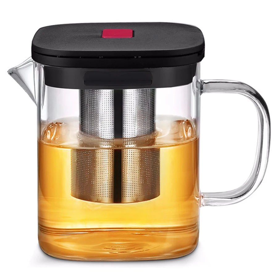 Transparent Glass Square Teapot With Stainless Steel Infuser Heat Tea Strainer Teapot Set Tool - Color: 1100ML