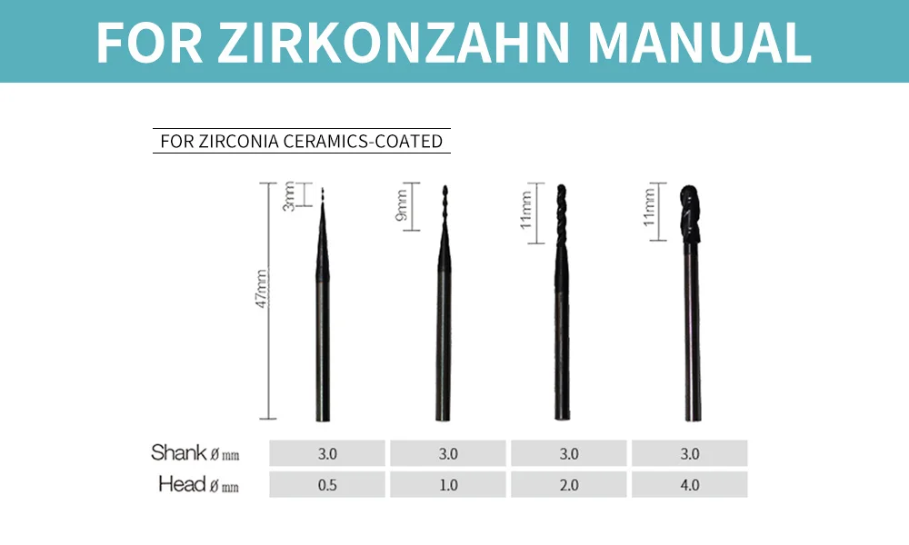 ZirkonZahn M1 фрезерный станок боры хвостовик 6 мм Размер 0,5 мм/1,0 мм/2,0 мм
