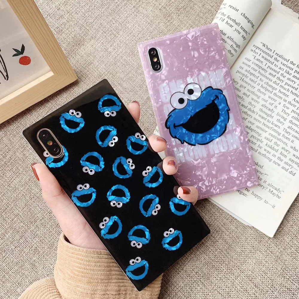 

Square cute cartoon Shell pattern Funny Sesame Street fashion soft Mobile Phone Case for iphone 6 6s 6plus 7 8 plus X XR XS MAX