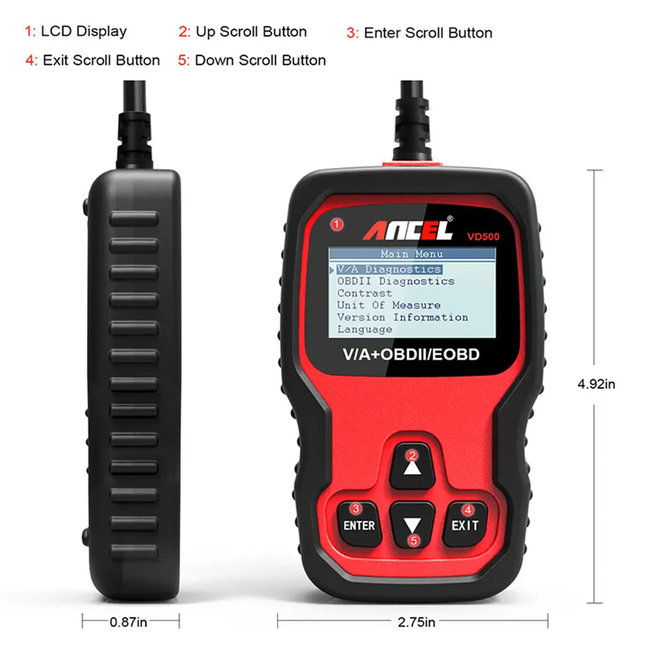 Ancel vd500 obd2 scanner ferramenta de diagnóstico